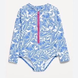 Old Navy Printed Zip-Front Rashguard One-Piece Swimsuit Toddler Girls 5T NEW